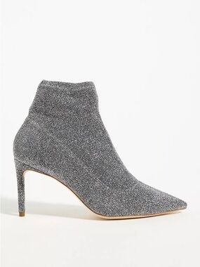 Anthropologie Guilhermina Silver Sparkle  Stiletto Booties NWOB- leather sole 9M
